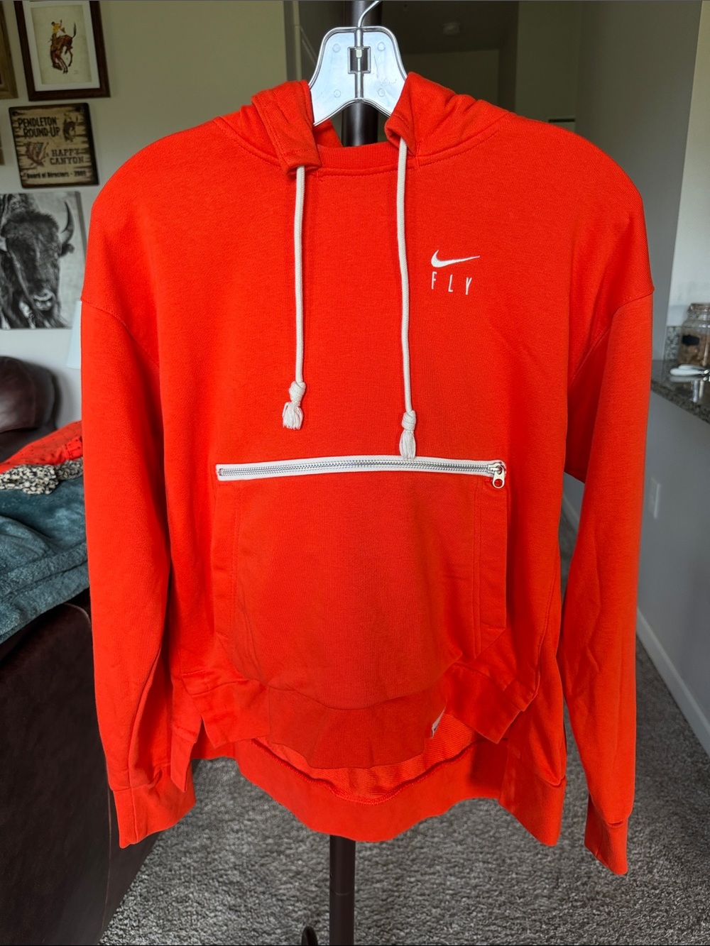 Nike Women’s Crewneck Hoodie in Bright Orange with White Accents